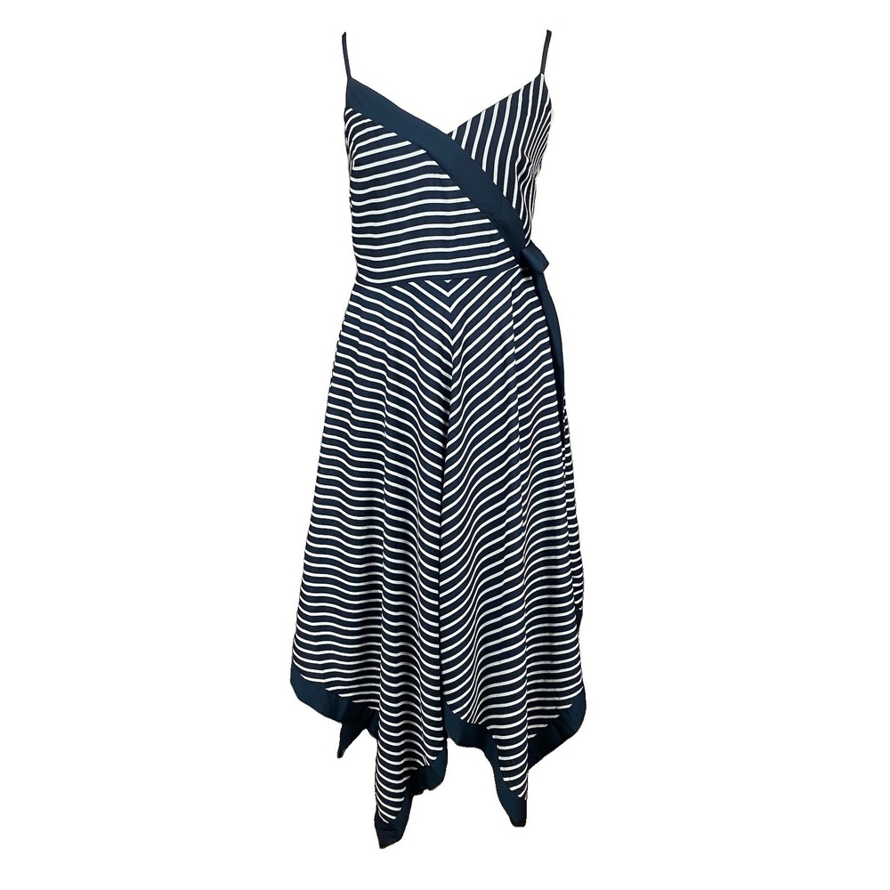 Banana Republic Blue White Stripe Strappy Asymmetrical Handkerchief Hem Dress 0